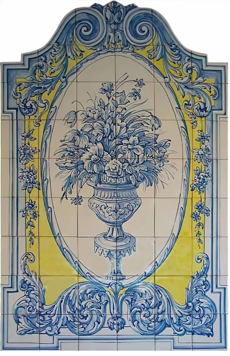 Blue Flower Vase Tile Mural - Hand Painted Portuguese Tiles | Ref. PT377