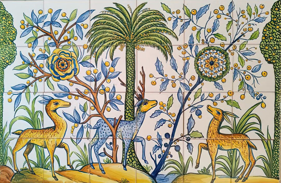 Deer Tile Mural - Hand Painted Portuguese Tiles | Ref. PT265