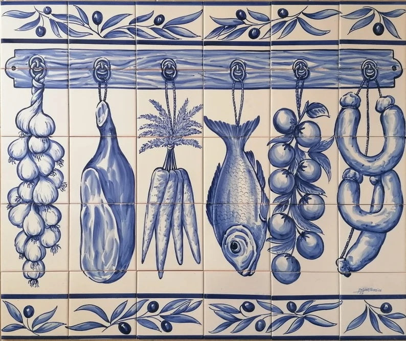 Hanging Foods Kitchen Tile Mural - Hand Painted Portuguese Tiles | Ref. PT380