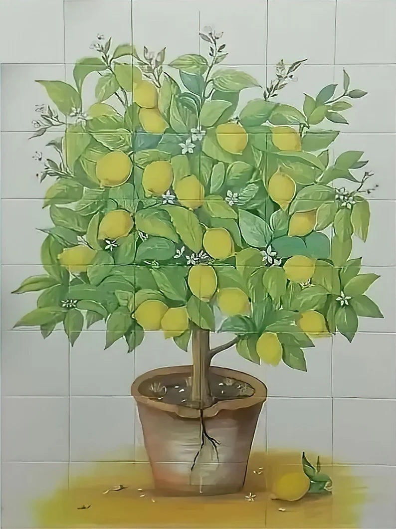 Lemon Tree Tile Mural - Hand Painted Portuguese Tiles | Ref. PT336