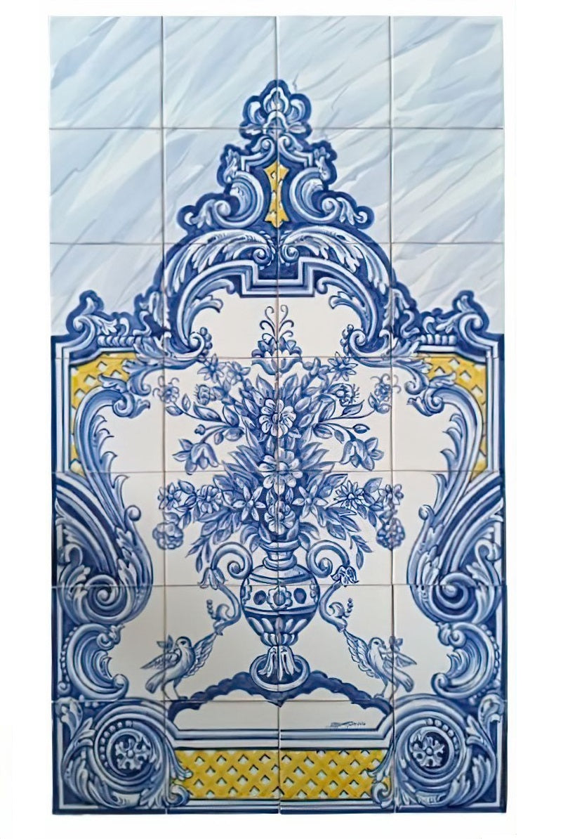 Blue Flower Vase Tile Mural - Hand Painted Portuguese Tiles | Ref. PT315