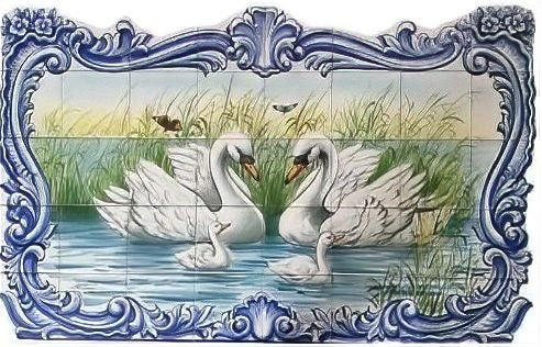 Swan Tile Mural - Hand Painted Portuguese Tiles | Ref. PT273