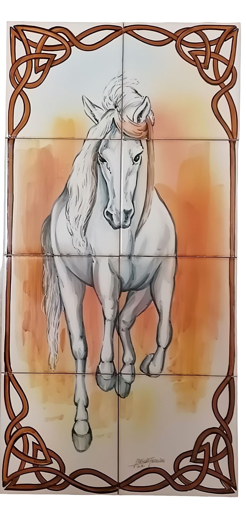 White Horse Tile Mural - Hand Painted Portuguese Tiles | Ref. PT257