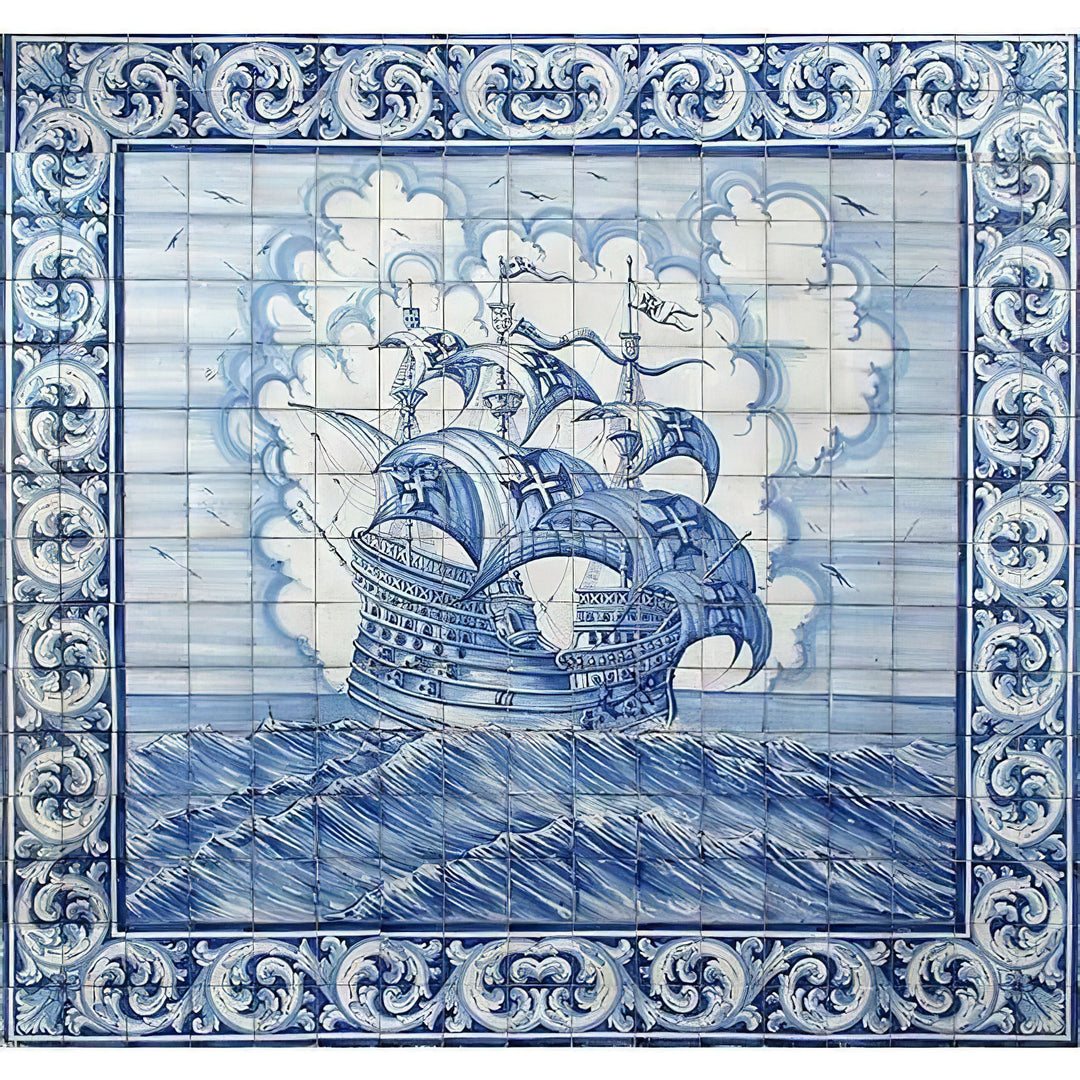 Age of Discovery Ship Tile Mural - Hand Painted Portuguese Tiles | Ref. PT202