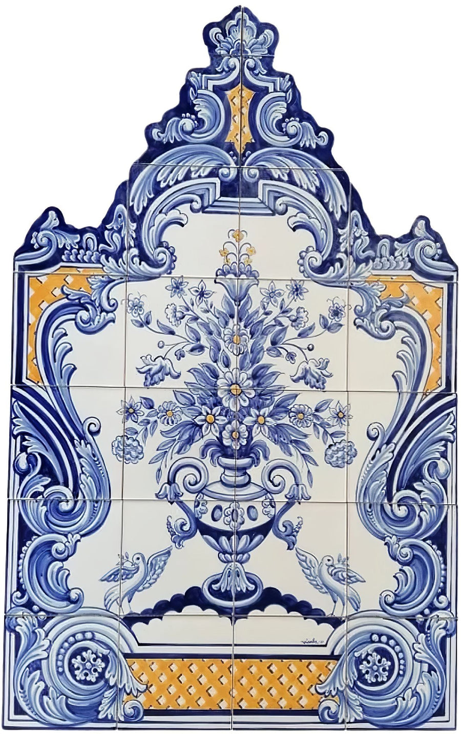 Blue Flower Vase Tile Mural - Hand Painted Portuguese Tiles | Ref. PT402