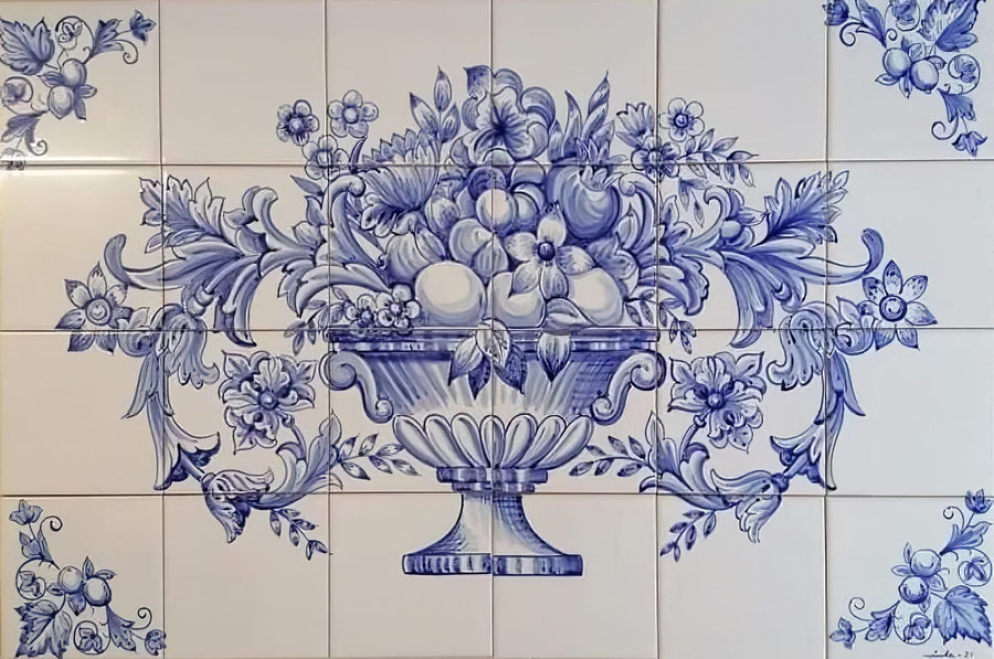 Flowers and Lemons Tile Mural - Hand Painted Portuguese Tiles | Ref. PT298