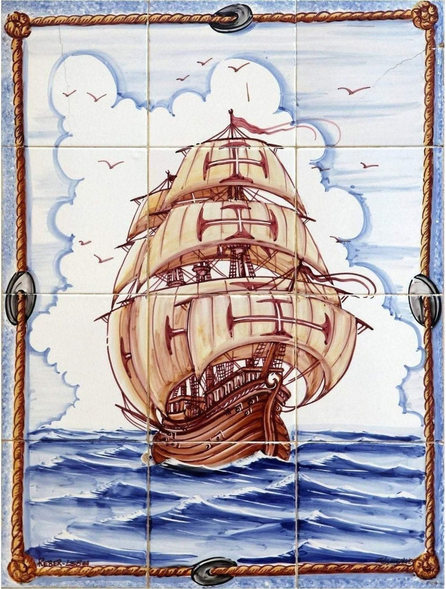 Ship Tile Mural - Hand Painted Portuguese Tiles | Ref. PT276