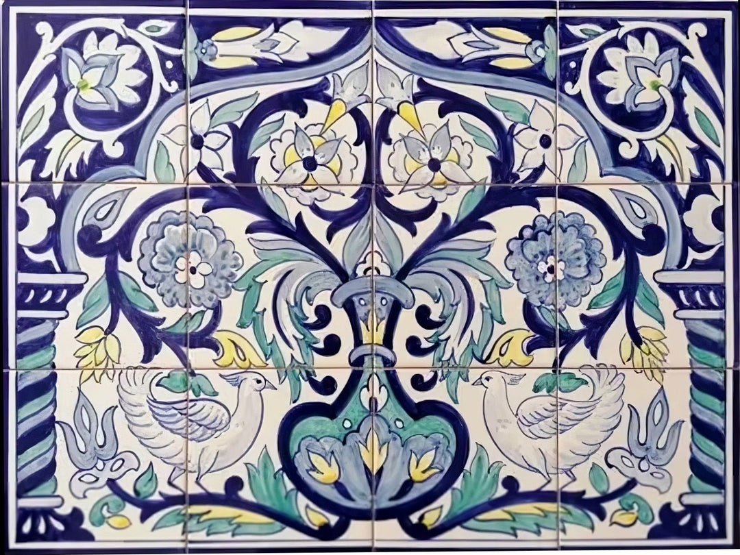 Floral Tile Mural - Hand Painted Portuguese Tiles | Ref. PT240