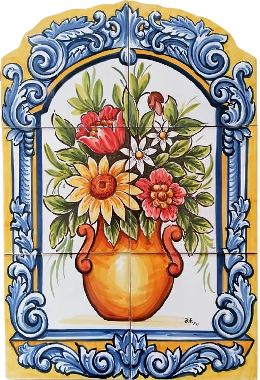 Colourful Flower Vase Tile Mural - Hand Painted Portuguese Tiles | Ref. PT225