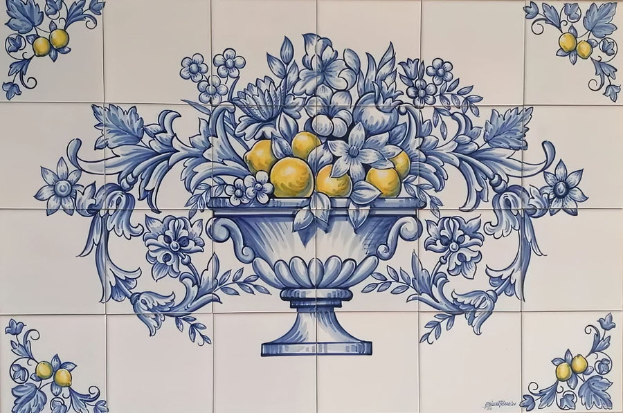 Flowers and Lemons Tile Mural - Hand Painted Portuguese Tiles | Ref. PT333
