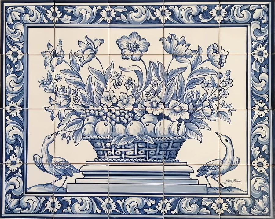 Fruit and Flower Basket Tile Mural - Hand Painted Portuguese Tiles | Ref. PT320