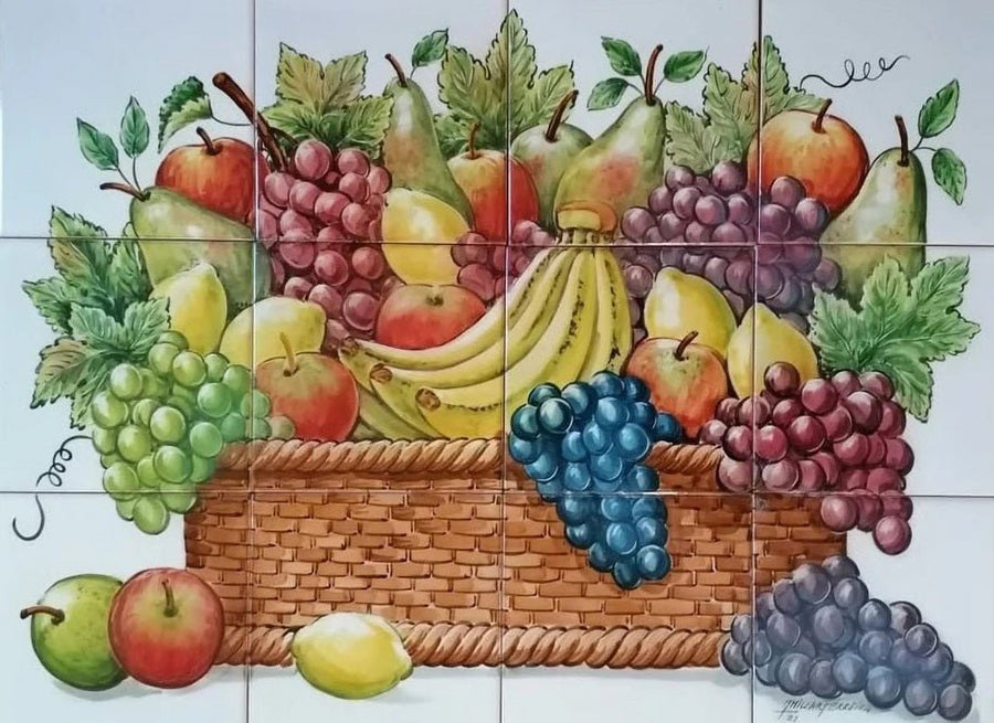 Fruit Basket Kitchen Tile Mural - Hand Painted Portuguese Tiles | Ref. PT278