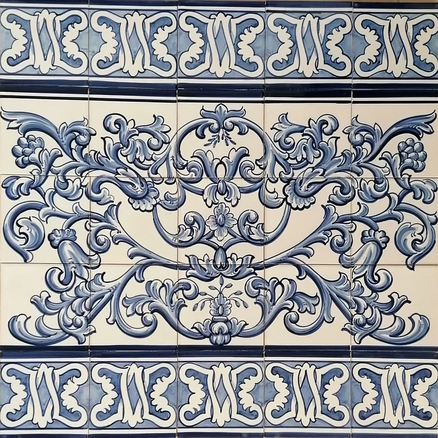 Hand Painted Portuguese Tiles with Blue Floral Design | Ref. PT246
