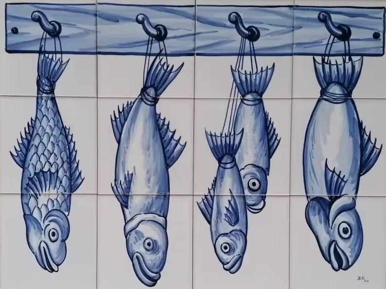 Fish Kitchen Tile Mural - Hand Painted Portuguese Tiles | Ref. PT248