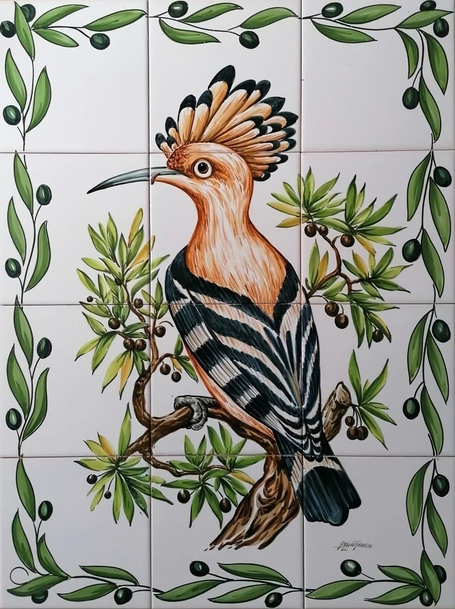 Hoopoe Tile Mural - Hand Painted Portuguese Tiles | Ref. PT293