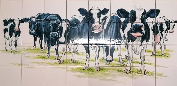 Cows in a Field Kitchen Tile Mural - Hand Painted Portuguese Tiles | Ref. PT259