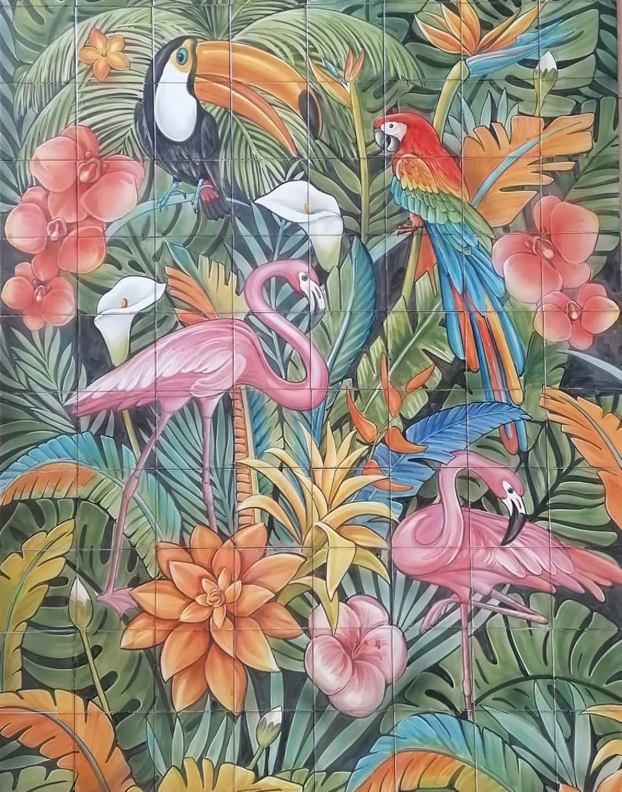 Birds Tile Mural - Hand Painted Portuguese Tiles | Ref. PT354