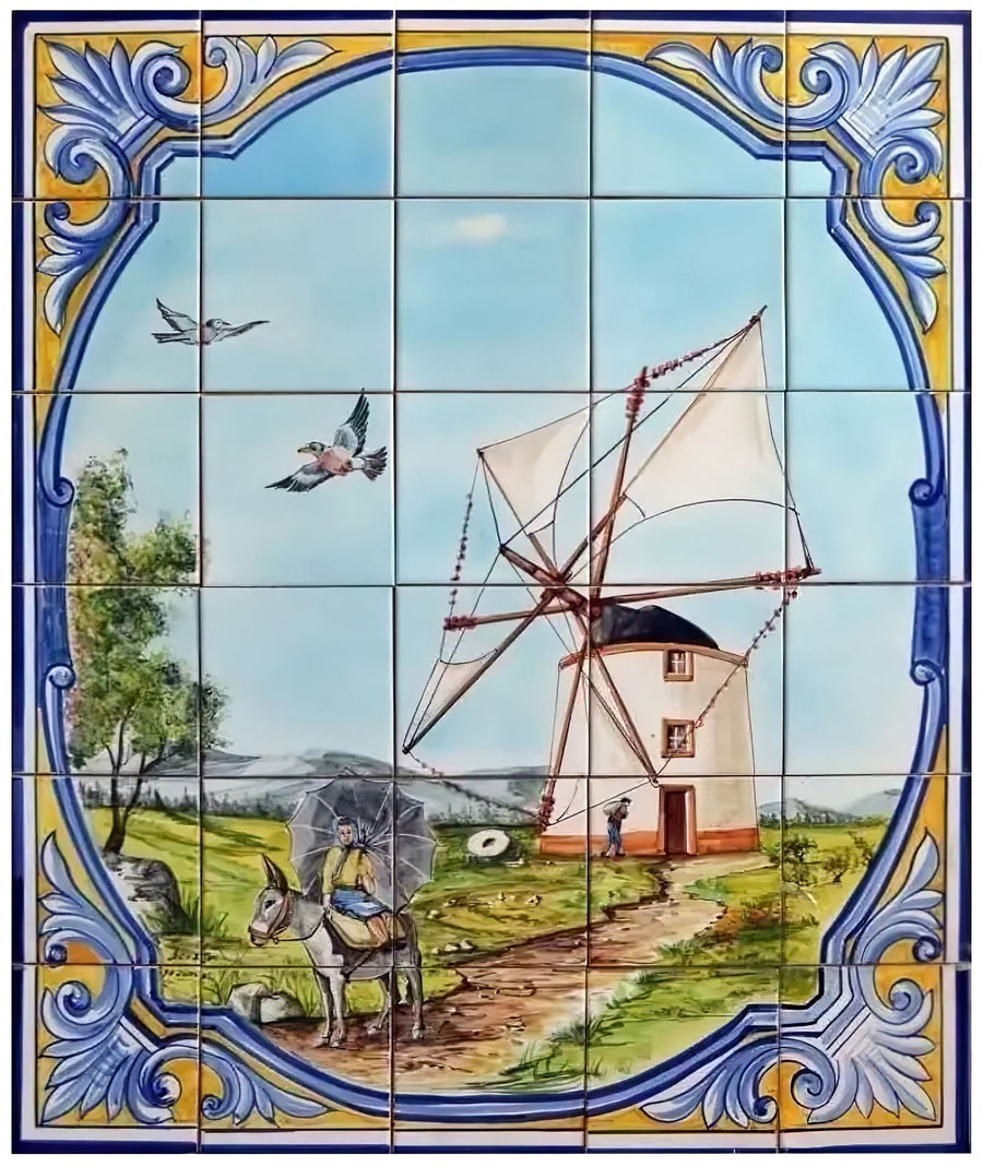Windmill Tile Mural - Hand Painted Portuguese Tiles | Ref. PT357