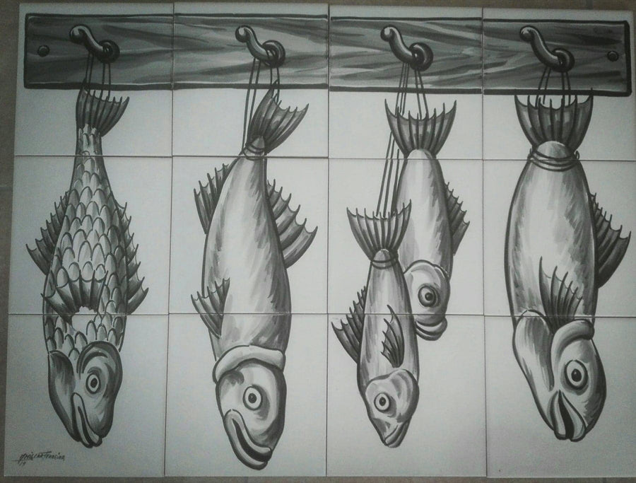 Fish Kitchen Tile Mural - Hand Painted Portuguese Tiles | Ref. PT308