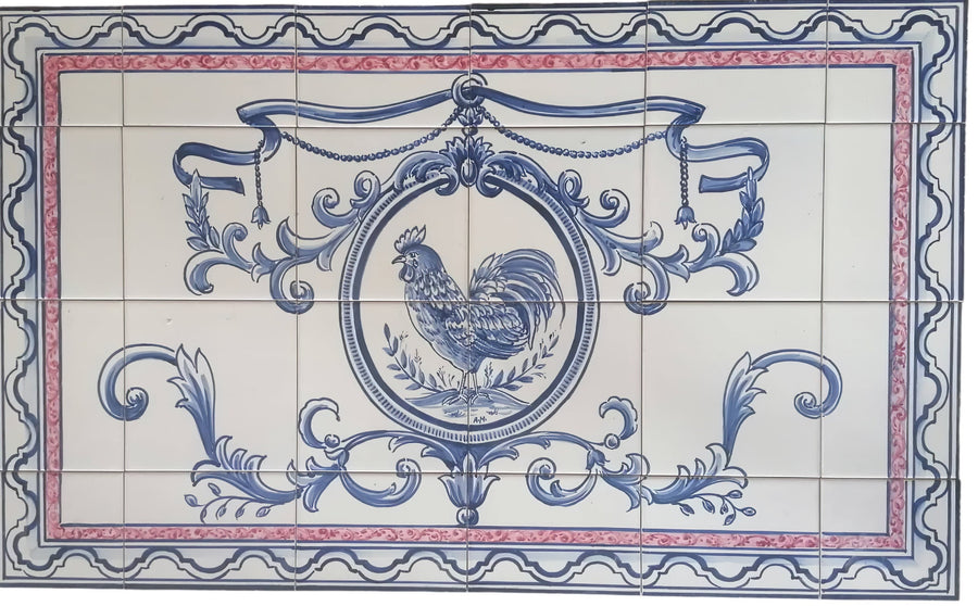 Rooster Tile Mural - Hand Painted Portuguese Tiles | Ref. PT347