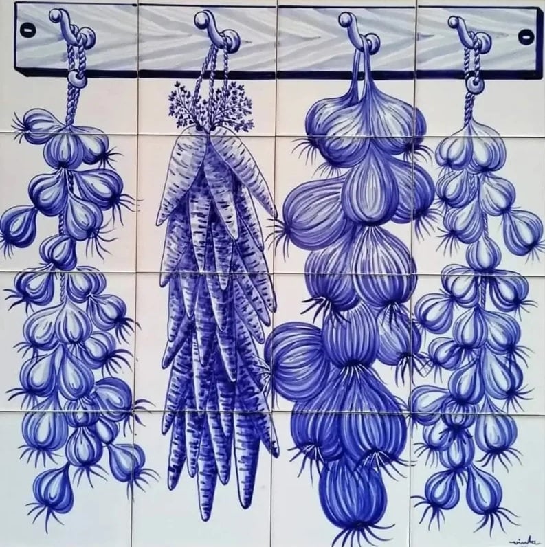 Hanging Vegetables Kitchen Tile Mural - Hand Painted Portuguese Tiles | Ref. PT271