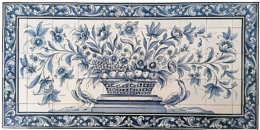 Fruit and Flower Basket Tile Mural - Hand Painted Portuguese Tiles | Ref. PT296
