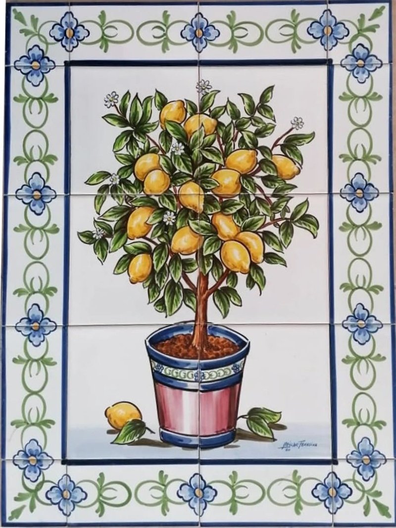 Lemon Tree Tile Mural - Hand Painted Portuguese Tiles | Ref. PT250