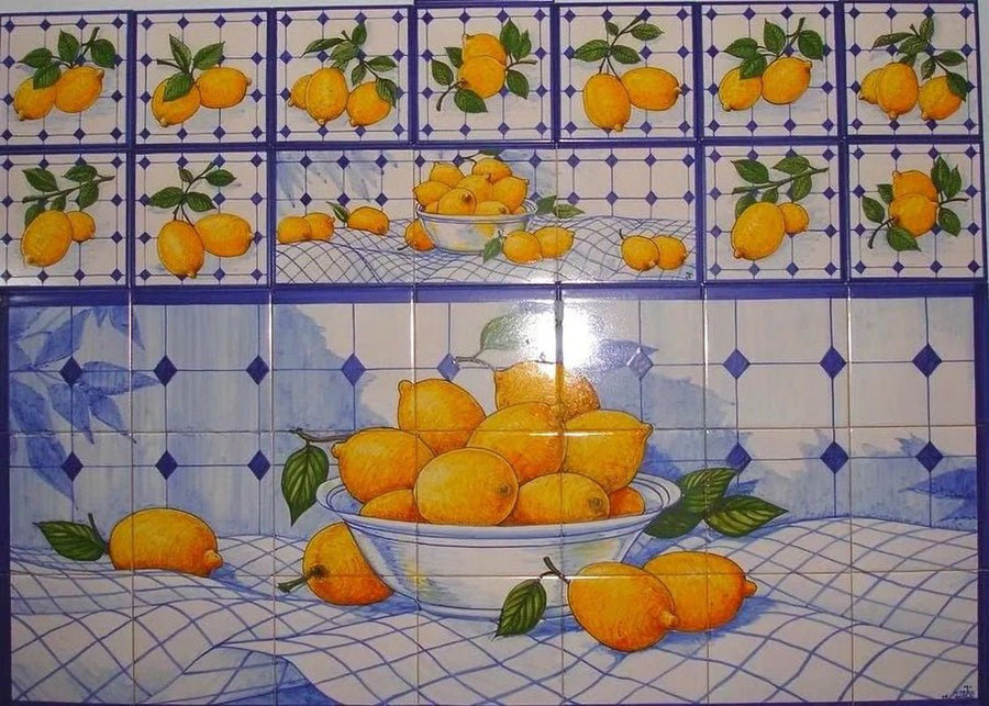 Lemons Kitchen Tile Mural - Hand Painted Portuguese Tiles | Ref. PT410