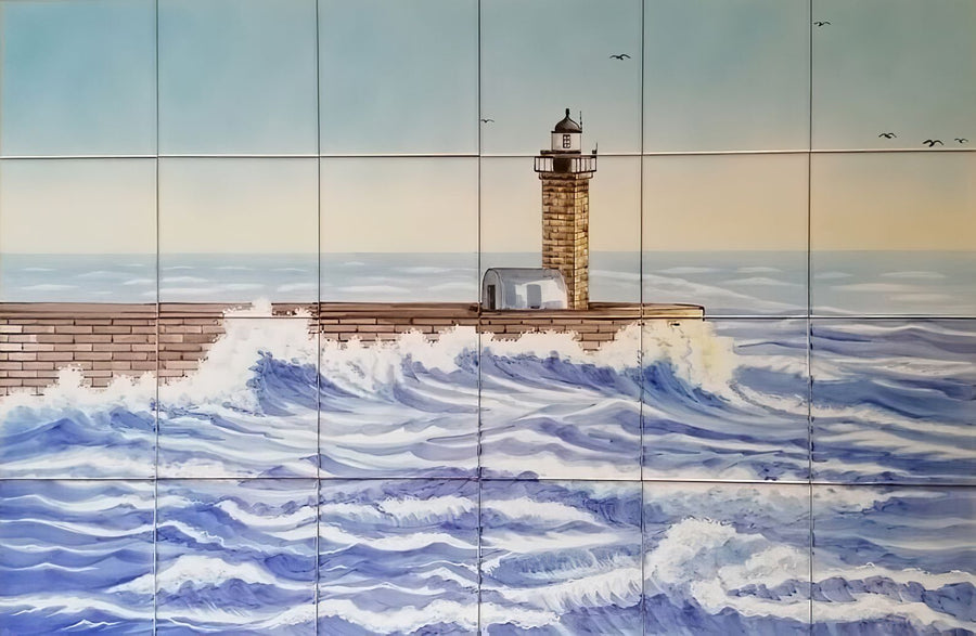 Lighthouse Tile Mural - Hand Painted Portuguese Tiles | Ref. PT335