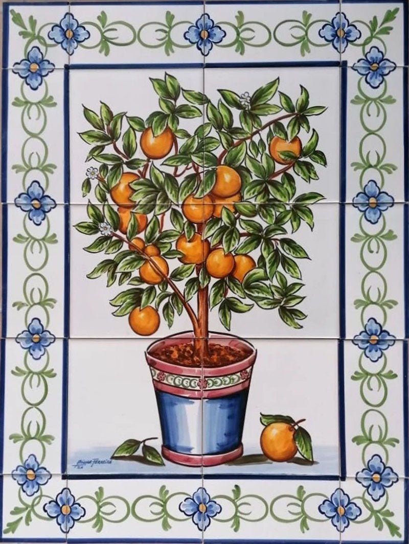 Orange Tree Tile Mural - Hand Painted Portuguese Tiles | Ref. PT251