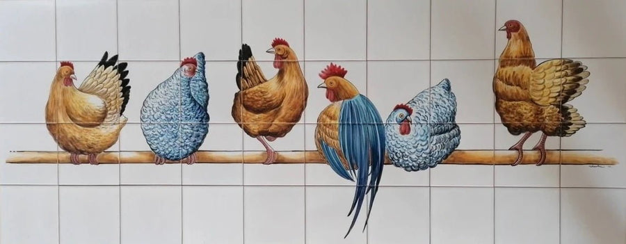 Chicken Kitchen Tile Mural - Hand Painted Portuguese Tiles | Ref. PT479
