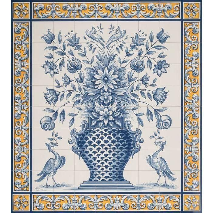 Albarrada Flower Vase Tile Mural - Hand Painted Portuguese Tiles | Ref. PT452