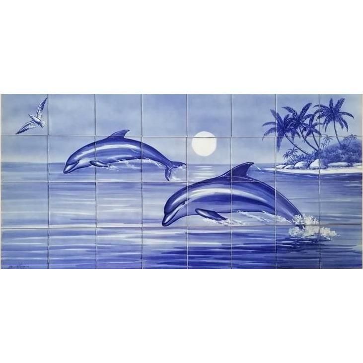 Dolphin Tile Mural - Hand Painted Portuguese Tiles | Ref. PT270
