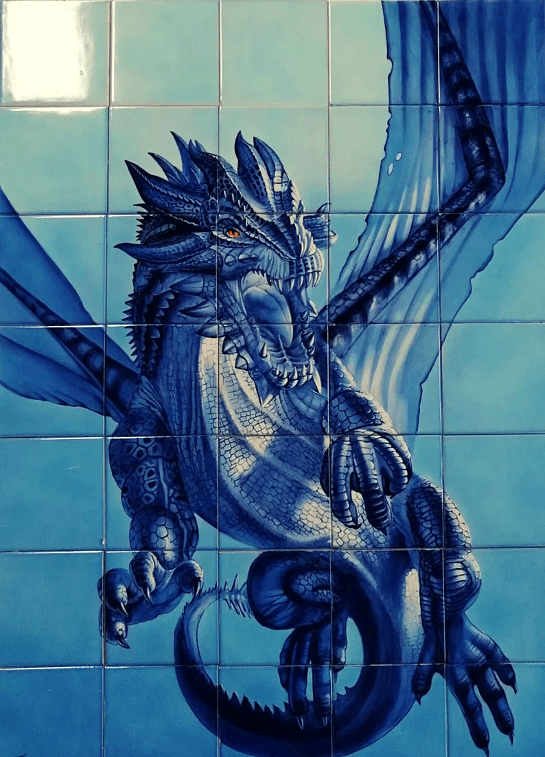 Dragon Tile Mural - Hand Painted Portuguese Tiles | Ref. PT337