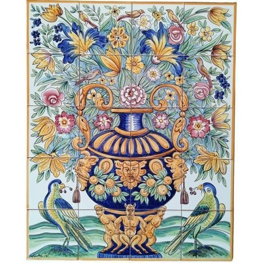 Flower Vase Tile Mural - Hand Painted Portuguese Tiles | Ref. PT429
