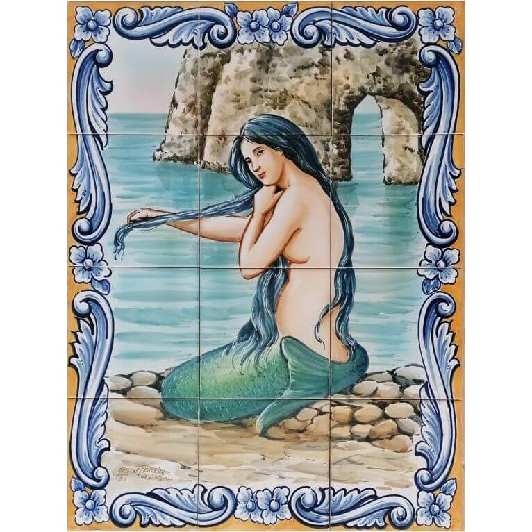 Mermaid Tile Mural - Hand Painted Portuguese Tiles | Ref. PT247