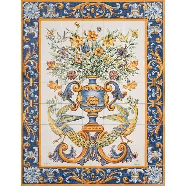 Albarrada Flower Vase Tile Mural - Hand Painted Portuguese Tiles | Ref. PT440