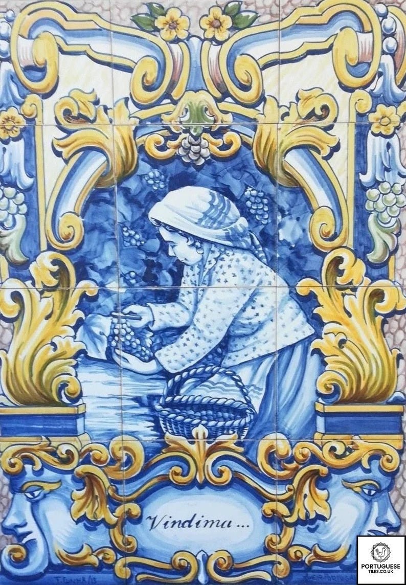 Grape Harvest Tile Mural - Hand Painted Portuguese Tiles | Ref. PT292