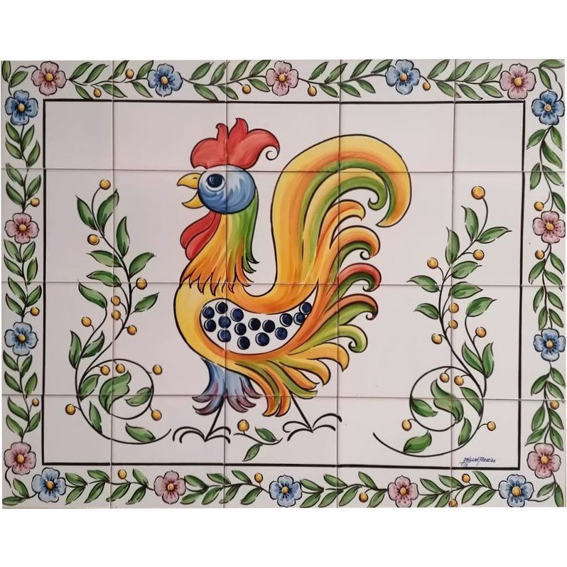 Rooster Tile Mural - Hand Painted Portuguese Tiles | Ref. PT325