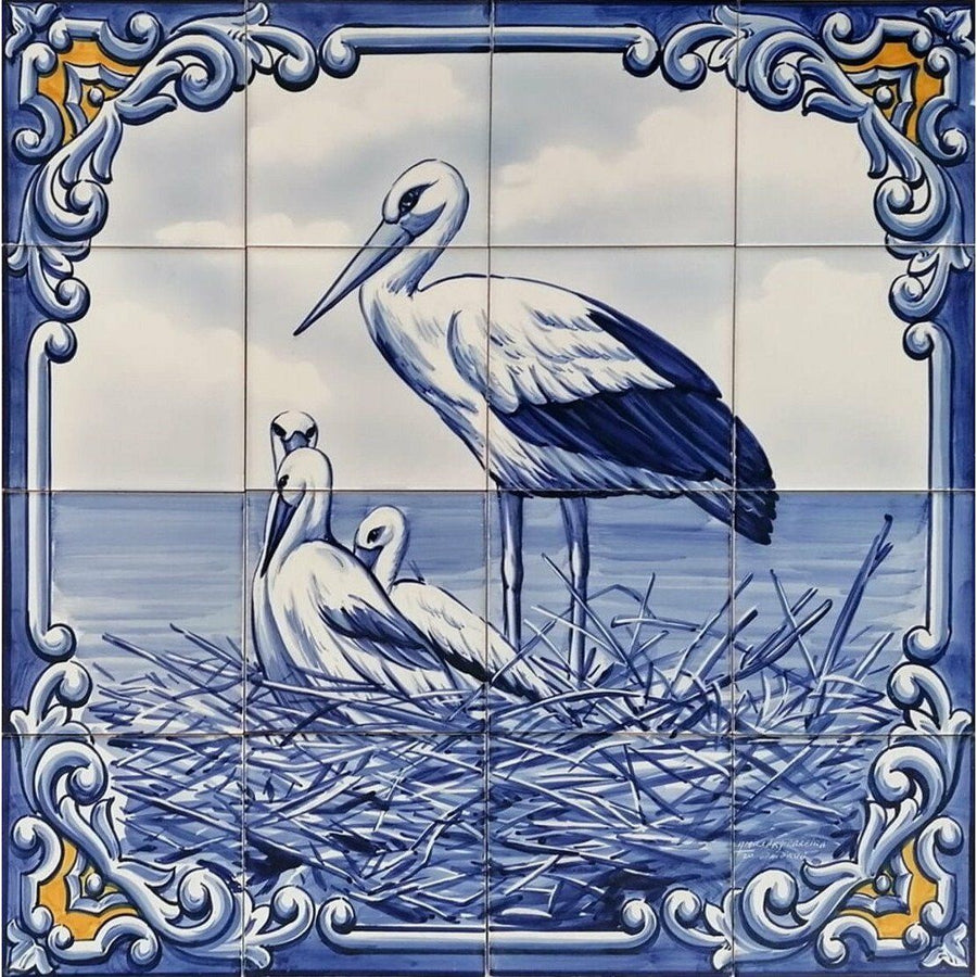 Storks Tile Mural - Hand Painted Portuguese Tiles | Ref. PT311