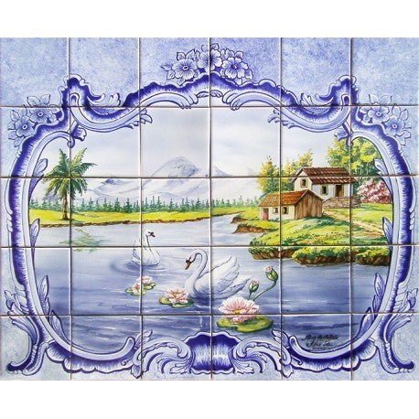 Swan Tile Mural - Hand Painted Portuguese Tiles | Ref. PT220