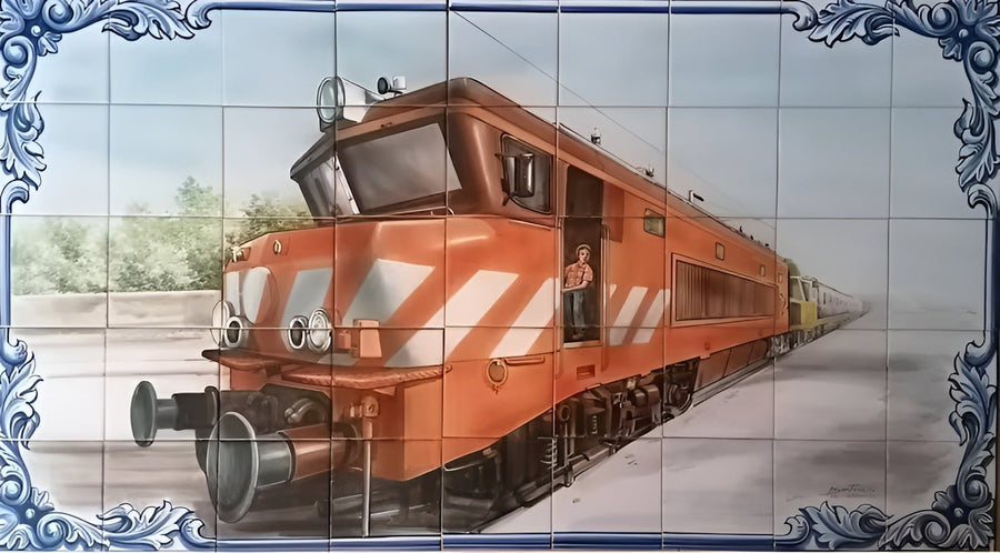 Train Tile Mural - Hand Painted Portuguese Tiles | Ref. PT324