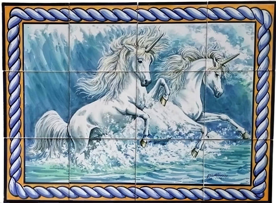 Unicorn Tile Mural - Hand Painted Portuguese Tiles | Ref. PT249