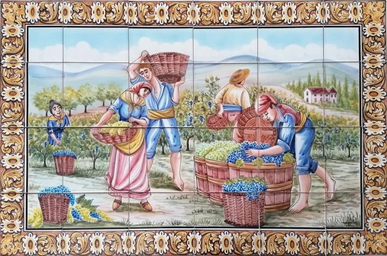 Grape Harvest Tile Mural - Hand Painted Portuguese Tiles | Ref. PT255