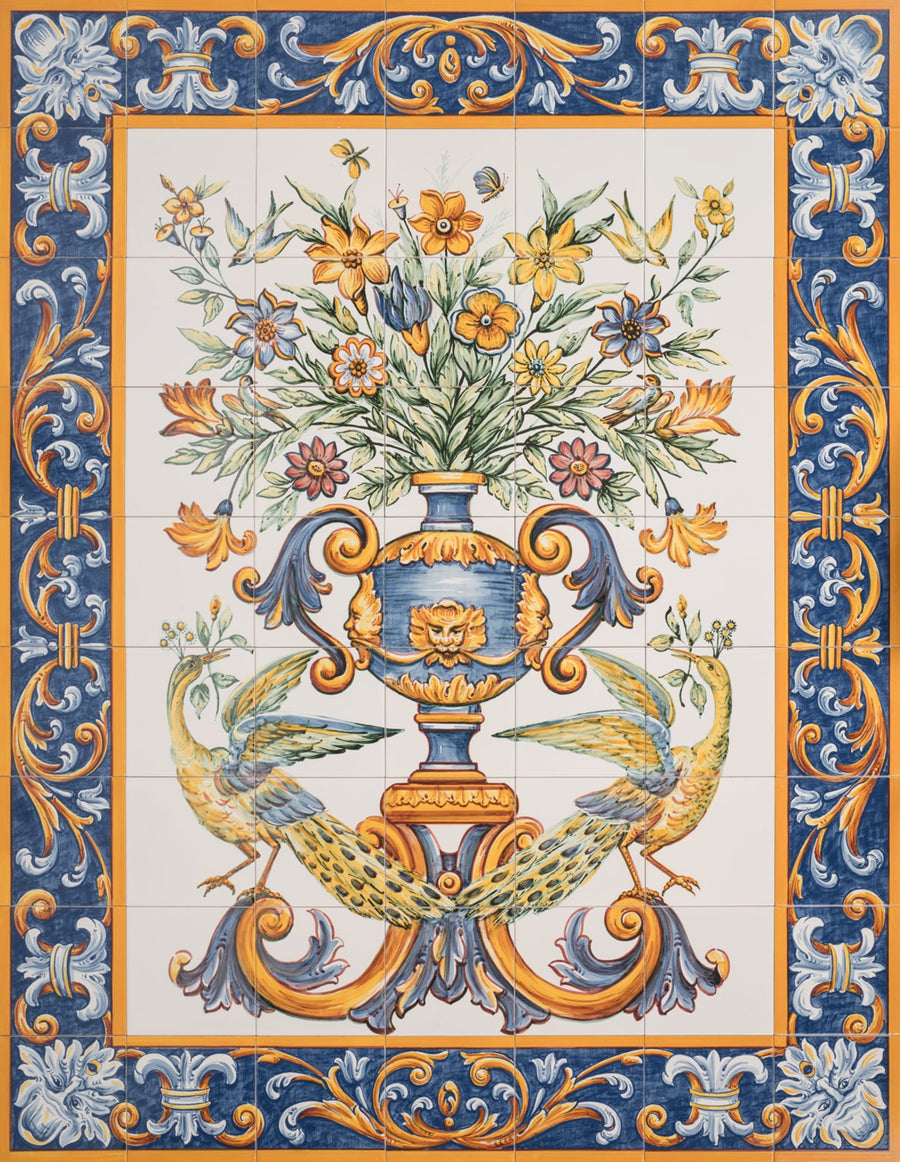 Albarrada Flower Vase Tile Mural - Hand Painted Portuguese Tiles | Ref. PT440