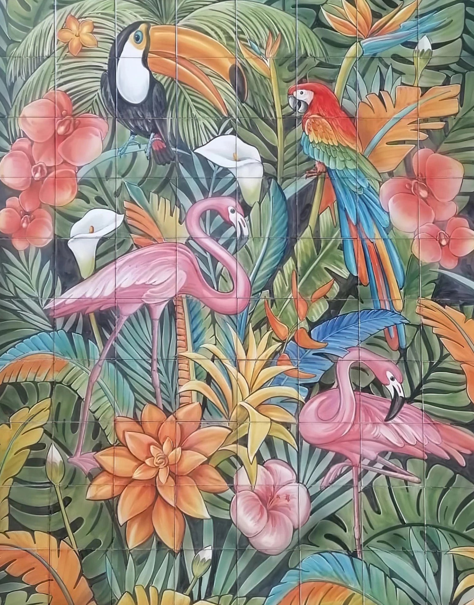 Birds tile mural