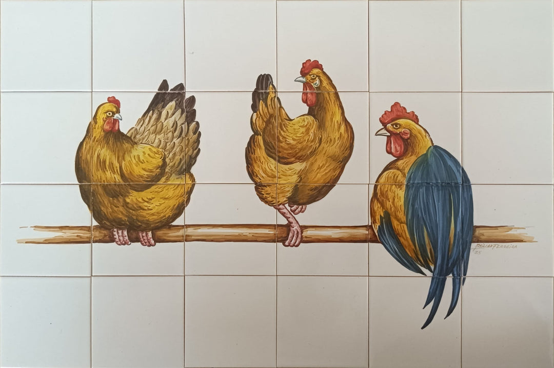 Chicken Tile Mural - Hand Painted Portuguese Tiles | Ref. PT377