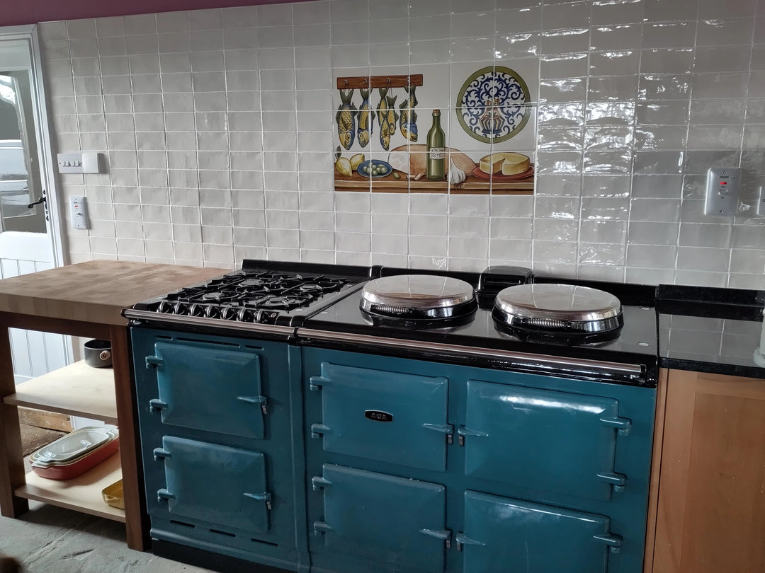 Fish wine and cheese kitchen tile mural