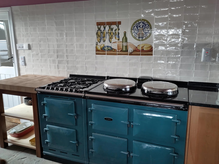Fish wine and cheese kitchen tile mural