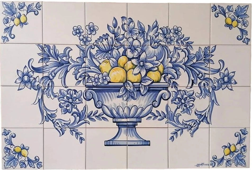 Flower and lemon tile mural